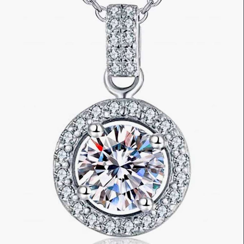 1CT GRA CERTIFIED Diamond 18K white gold halo necklace Black Friday sale deals